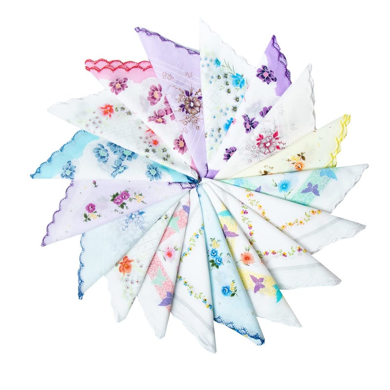 CoCoUSM Womens Vintage Floral Print Cotton handkerchiefs New 20 PCS - Image 3